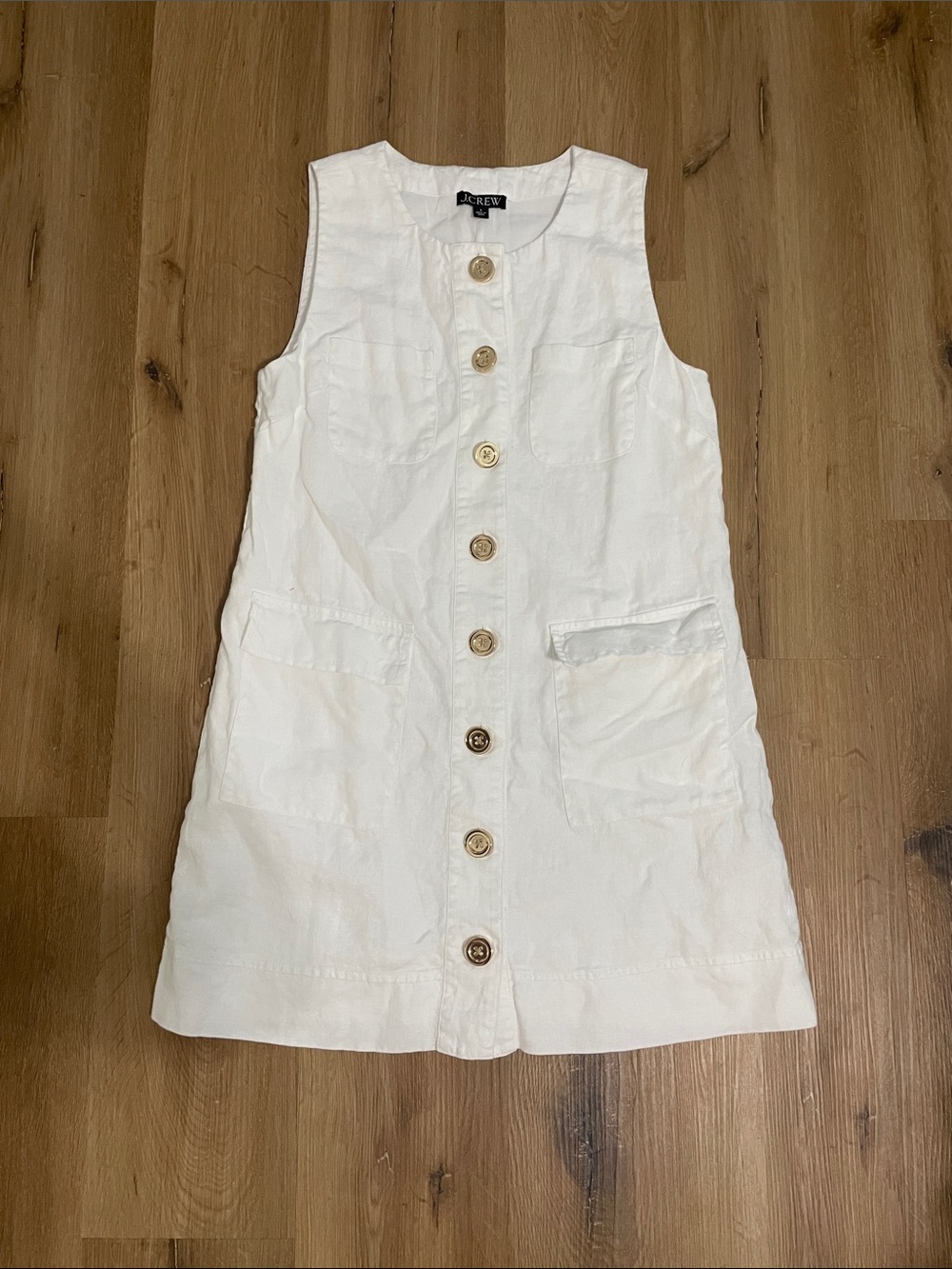 J. Crew White Sleeveless Linen Button-Front Shift Dress
